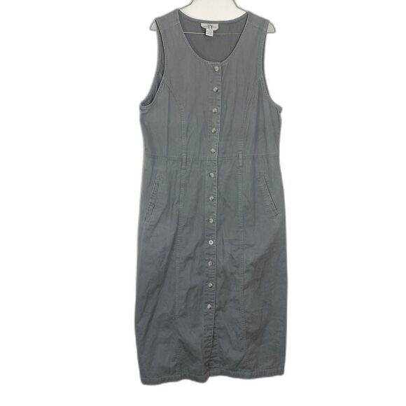 Vintage olive green sleeveless button front 100% cotton midi dress Plus‎ Size 16 - Picture 1 of 7